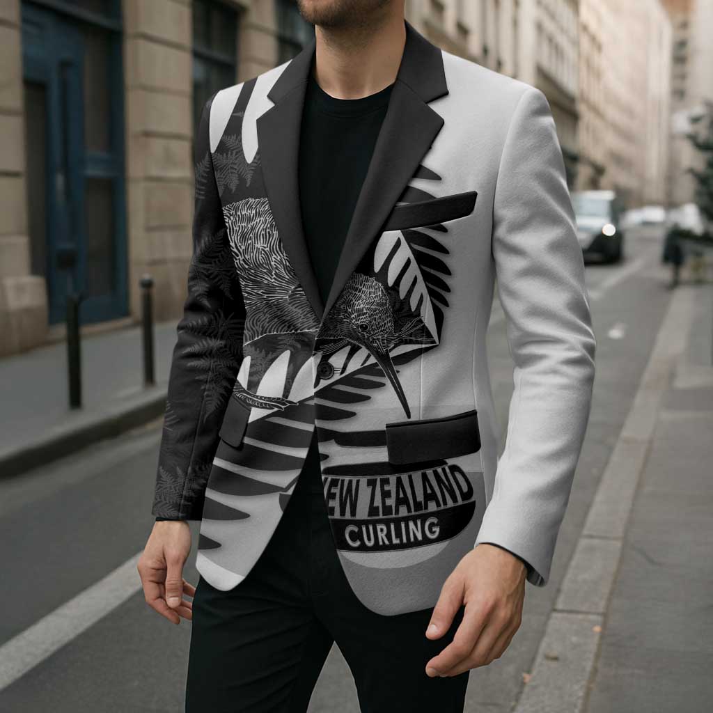 New Zealand Silver Fern Curling Personalised Blazer Aotearoa Kiwi Ponga Black White Version LT14 - Polynesian Pride