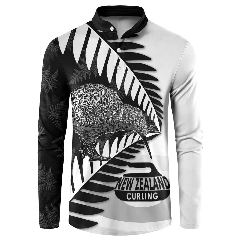 New Zealand Silver Fern Curling Personalised Button Sweatshirt Aotearoa Kiwi Ponga Black White Version LT14 Black - Polynesian Pride