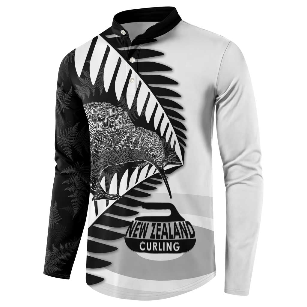 New Zealand Silver Fern Curling Personalised Button Sweatshirt Aotearoa Kiwi Ponga Black White Version LT14 - Polynesian Pride