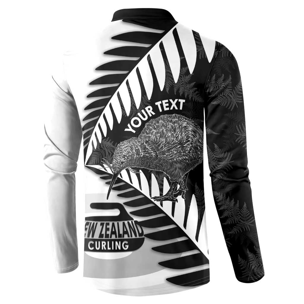 New Zealand Silver Fern Curling Personalised Button Sweatshirt Aotearoa Kiwi Ponga Black White Version LT14 - Polynesian Pride