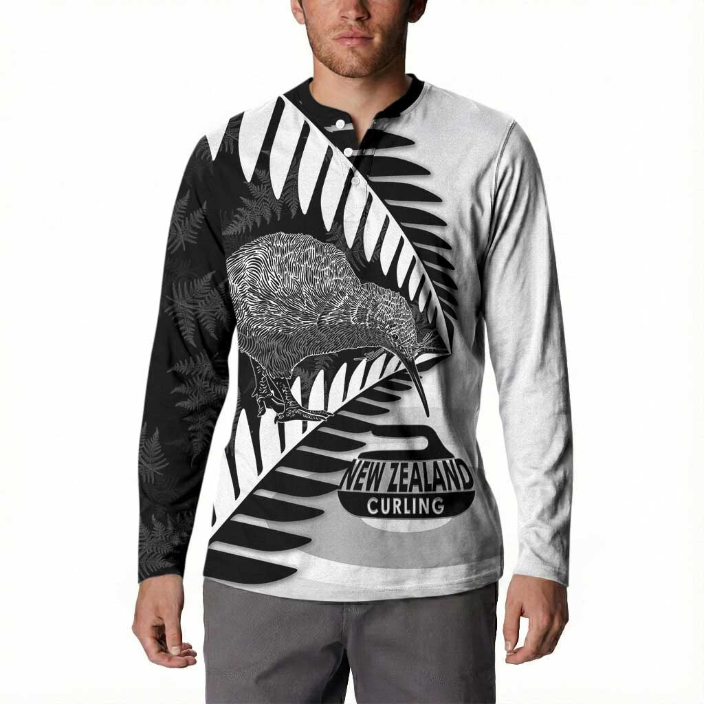 New Zealand Silver Fern Curling Personalised Button Sweatshirt Aotearoa Kiwi Ponga Black White Version LT14 - Polynesian Pride