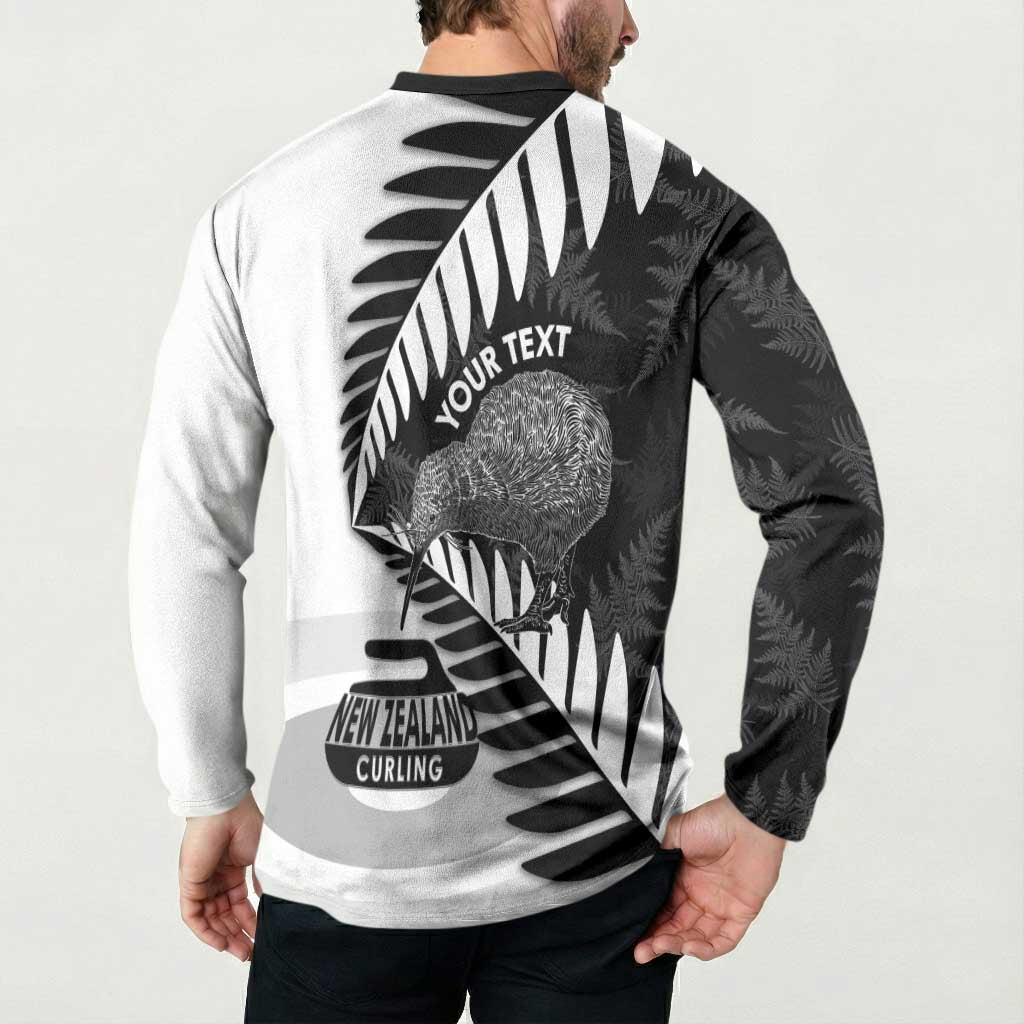 New Zealand Silver Fern Curling Personalised Button Sweatshirt Aotearoa Kiwi Ponga Black White Version LT14 - Polynesian Pride