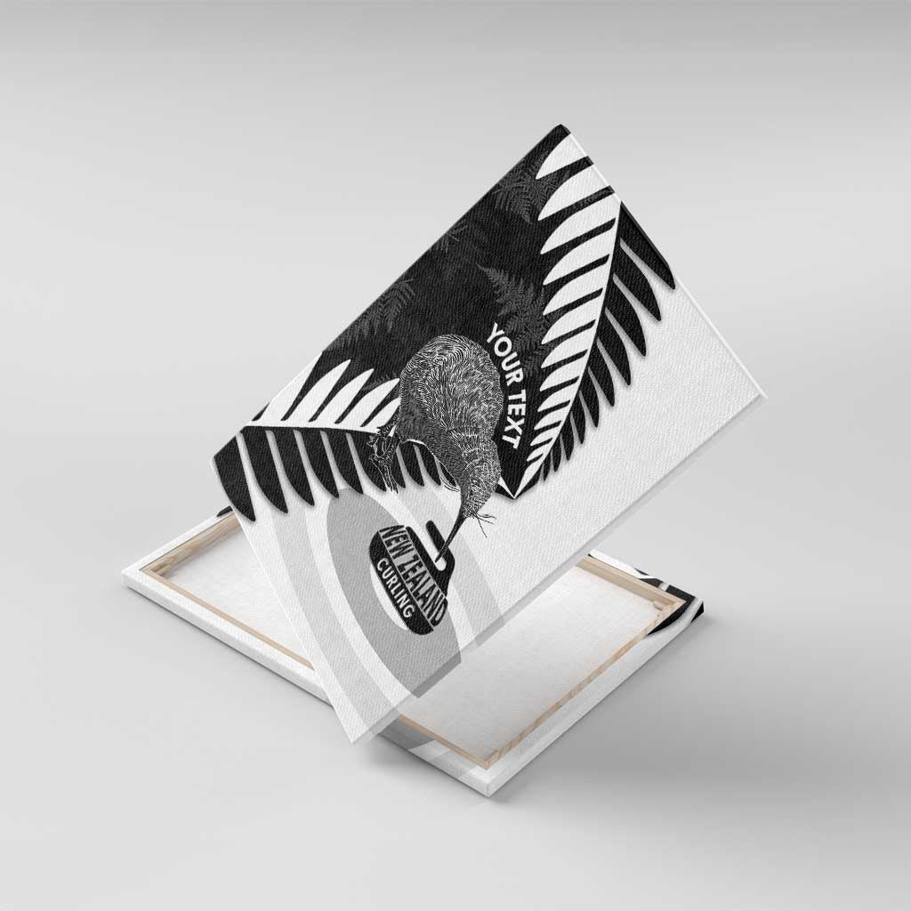 New Zealand Silver Fern Curling Personalised Canvas Wall Art Aotearoa Kiwi Ponga Black White Version LT14 With Frame Black - Polynesian Pride