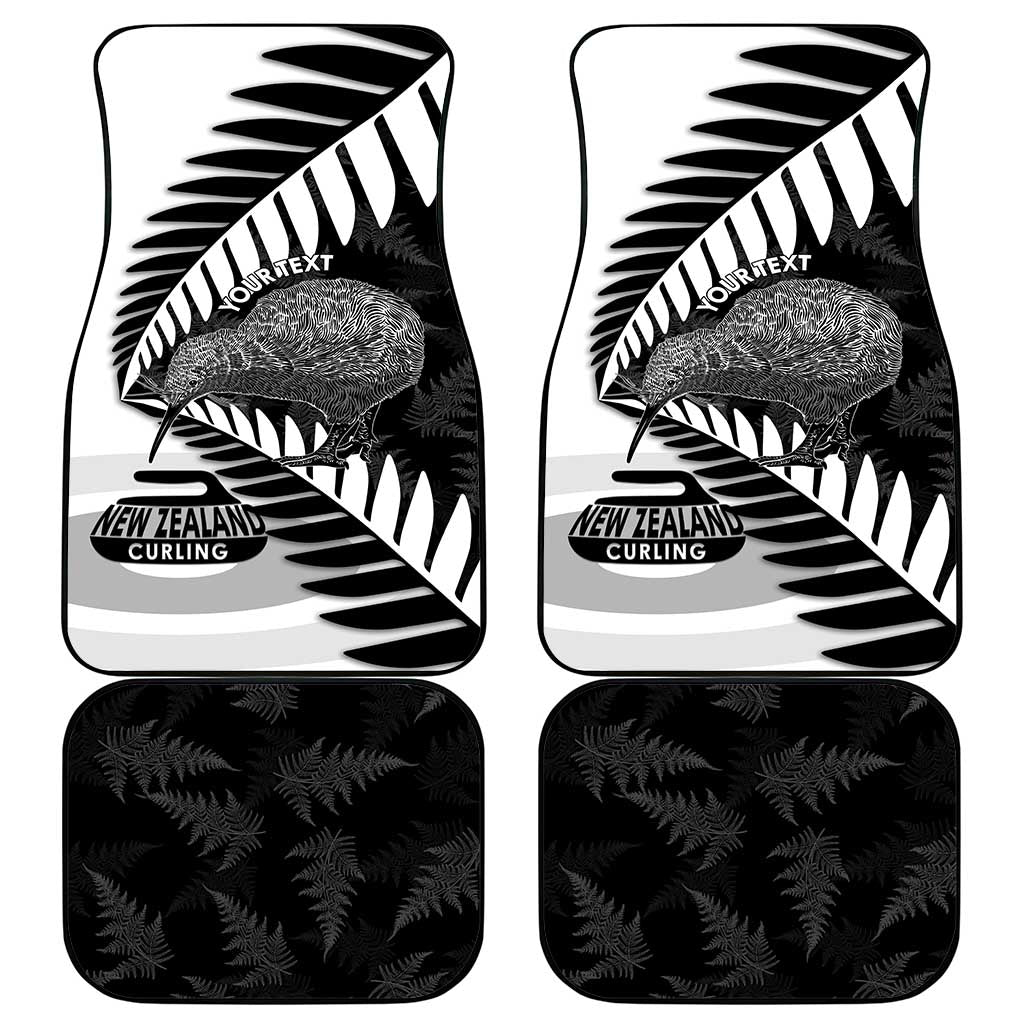 New Zealand Silver Fern Curling Personalised Car Mats Aotearoa Kiwi Ponga Black White Version - Polynesian Pride