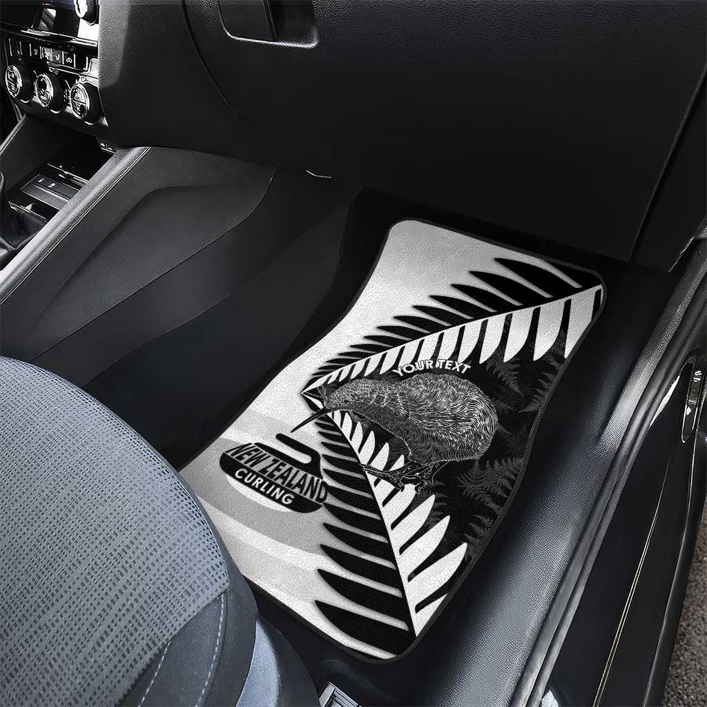 New Zealand Silver Fern Curling Personalised Car Mats Aotearoa Kiwi Ponga Black White Version - Polynesian Pride