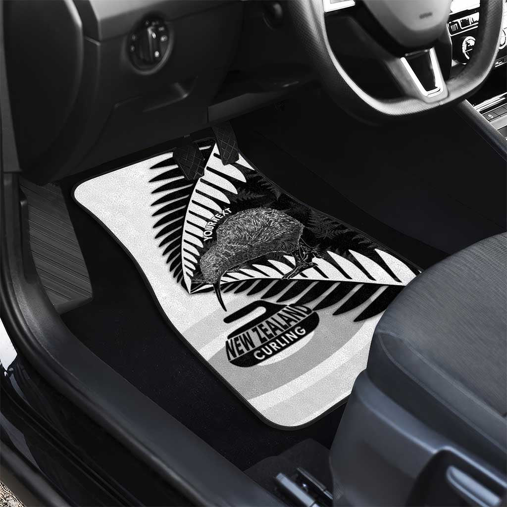 New Zealand Silver Fern Curling Personalised Car Mats Aotearoa Kiwi Ponga Black White Version - Polynesian Pride