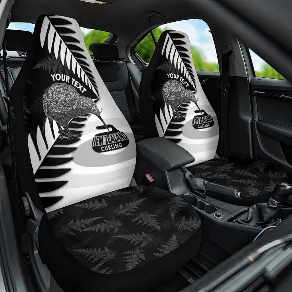 New Zealand Silver Fern Curling Personalised Car Seat Cover Aotearoa Kiwi Ponga Black White Version LT14 One Size Black - Polynesian Pride