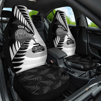 New Zealand Silver Fern Curling Personalised Car Seat Cover Aotearoa Kiwi Ponga Black White Version LT14 One Size Black - Polynesian Pride