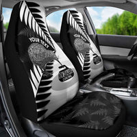 New Zealand Silver Fern Curling Personalised Car Seat Cover Aotearoa Kiwi Ponga Black White Version LT14 - Polynesian Pride