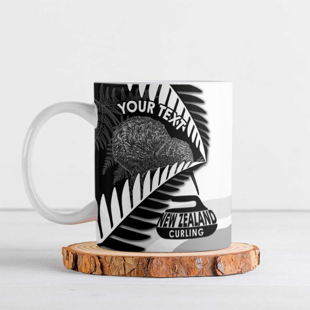 New Zealand Silver Fern Curling Personalised Ceramic Mug Aotearoa Kiwi Ponga Black White Version LT14 Black - Polynesian Pride