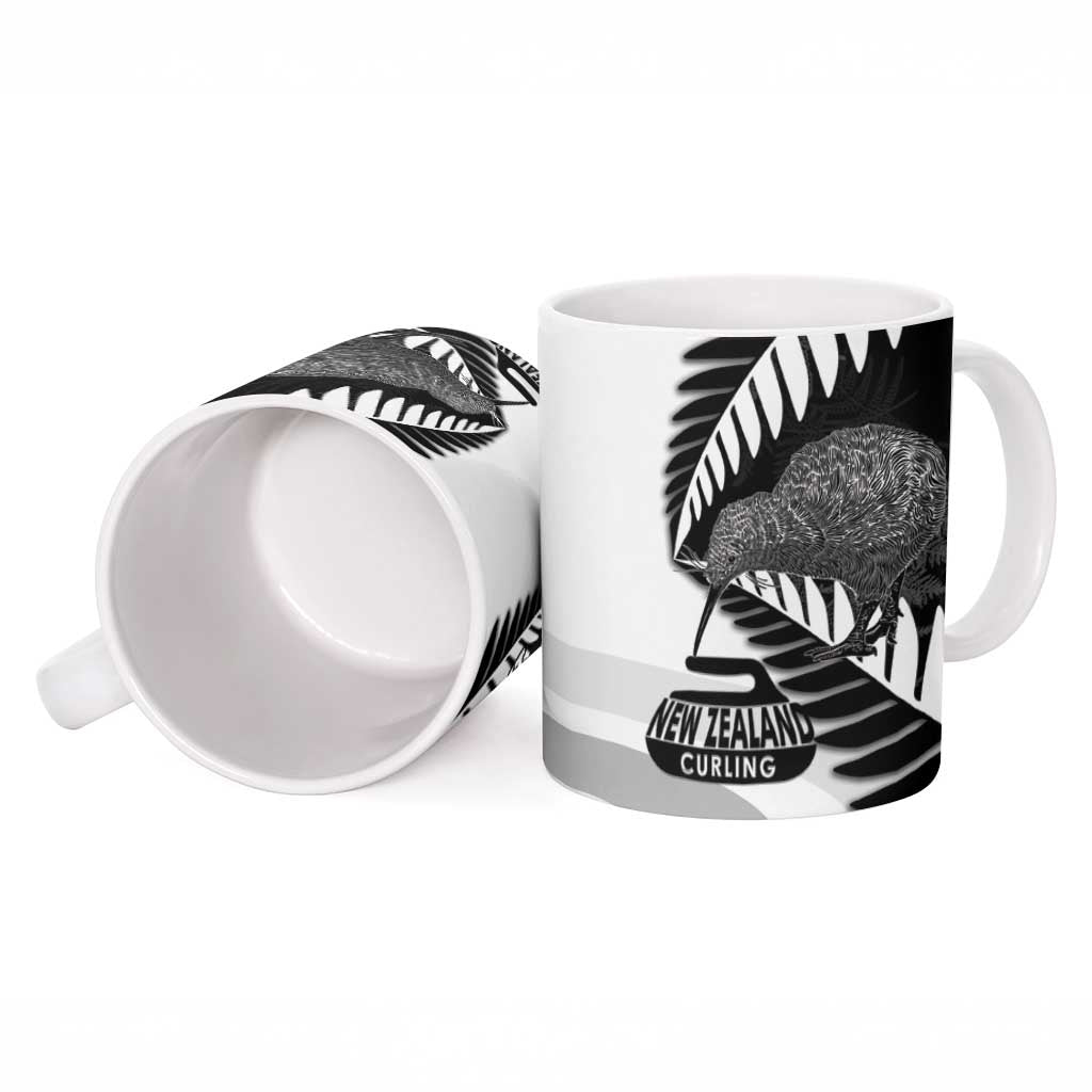 New Zealand Silver Fern Curling Personalised Ceramic Mug Aotearoa Kiwi Ponga Black White Version LT14 - Polynesian Pride