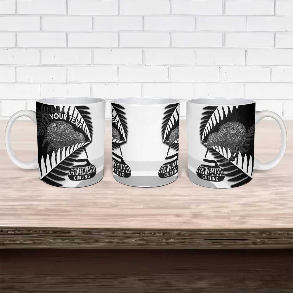 New Zealand Silver Fern Curling Personalised Ceramic Mug Aotearoa Kiwi Ponga Black White Version LT14 - Polynesian Pride