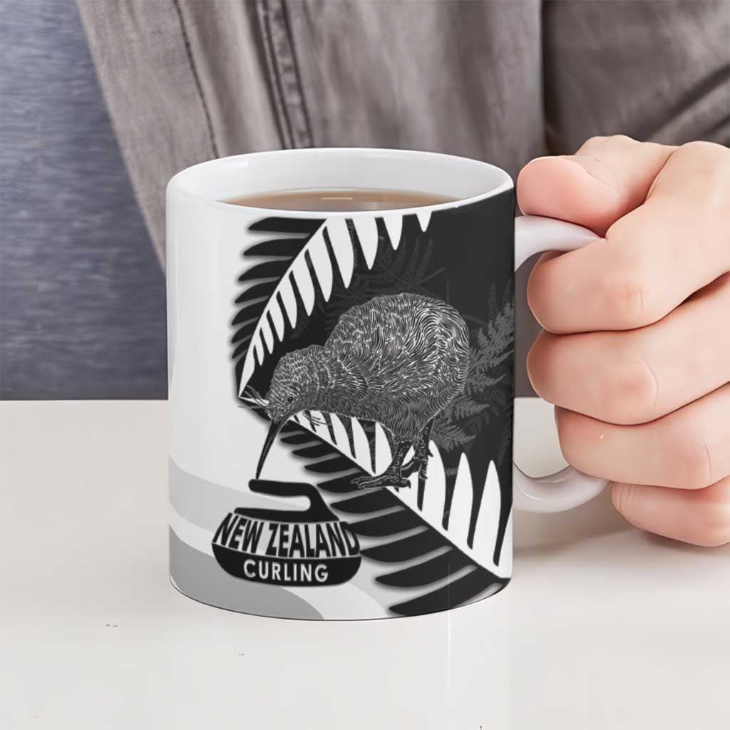 New Zealand Silver Fern Curling Personalised Ceramic Mug Aotearoa Kiwi Ponga Black White Version LT14 - Polynesian Pride