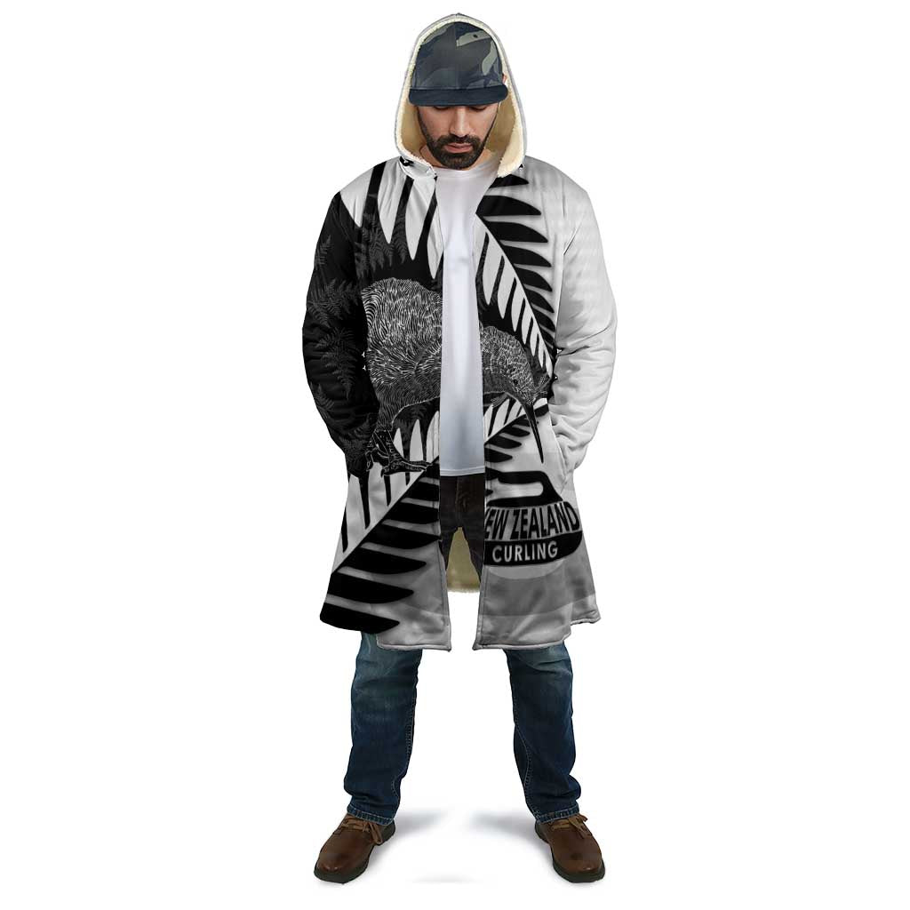 New Zealand Silver Fern Curling Personalised Cloak Aotearoa Kiwi Ponga Black White Version LT14 - Polynesian Pride