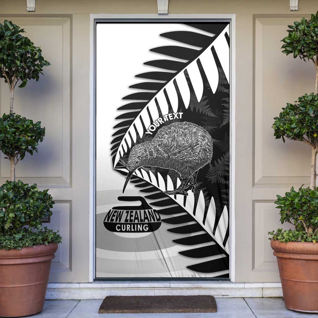 New Zealand Silver Fern Curling Personalised Door Cover Aotearoa Kiwi Ponga Black White Version LT14 Black - Polynesian Pride