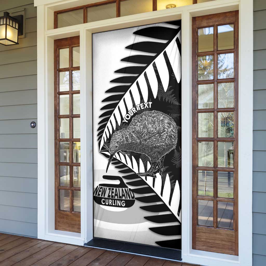 New Zealand Silver Fern Curling Personalised Door Cover Aotearoa Kiwi Ponga Black White Version LT14 - Polynesian Pride