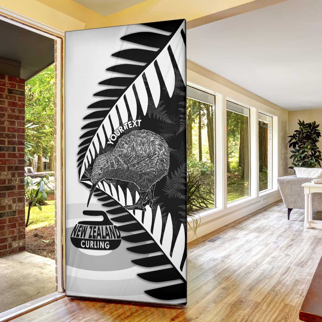 New Zealand Silver Fern Curling Personalised Door Cover Aotearoa Kiwi Ponga Black White Version LT14 - Polynesian Pride