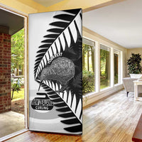 New Zealand Silver Fern Curling Personalised Door Cover Aotearoa Kiwi Ponga Black White Version LT14 - Polynesian Pride