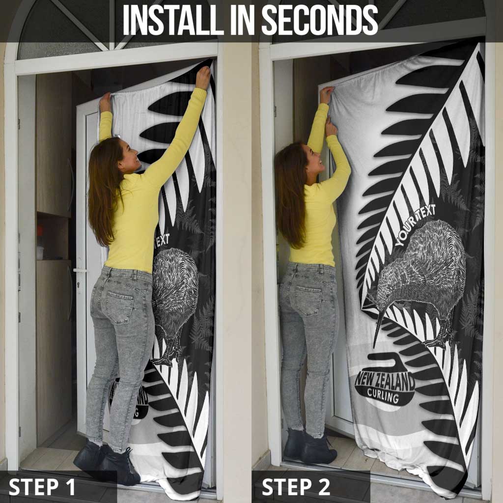New Zealand Silver Fern Curling Personalised Door Cover Aotearoa Kiwi Ponga Black White Version LT14 - Polynesian Pride