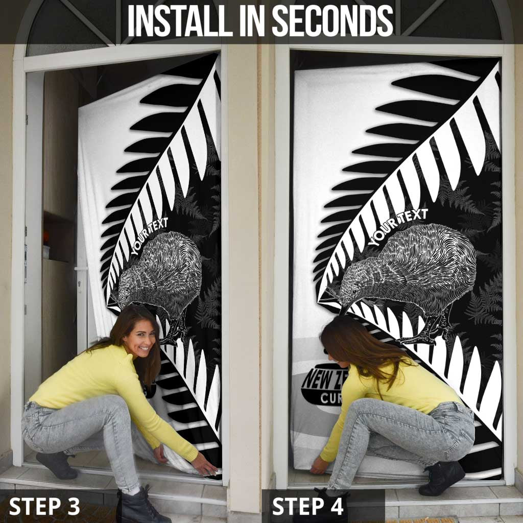 New Zealand Silver Fern Curling Personalised Door Cover Aotearoa Kiwi Ponga Black White Version LT14 - Polynesian Pride