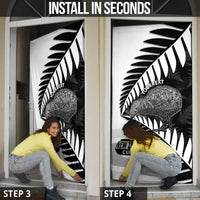 New Zealand Silver Fern Curling Personalised Door Cover Aotearoa Kiwi Ponga Black White Version LT14 - Polynesian Pride
