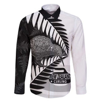 New Zealand Silver Fern Curling Personalised Family Matching Summer Maxi Dress and Hawaiian Shirt Aotearoa Kiwi Ponga Black White Version - Polynesian Pride