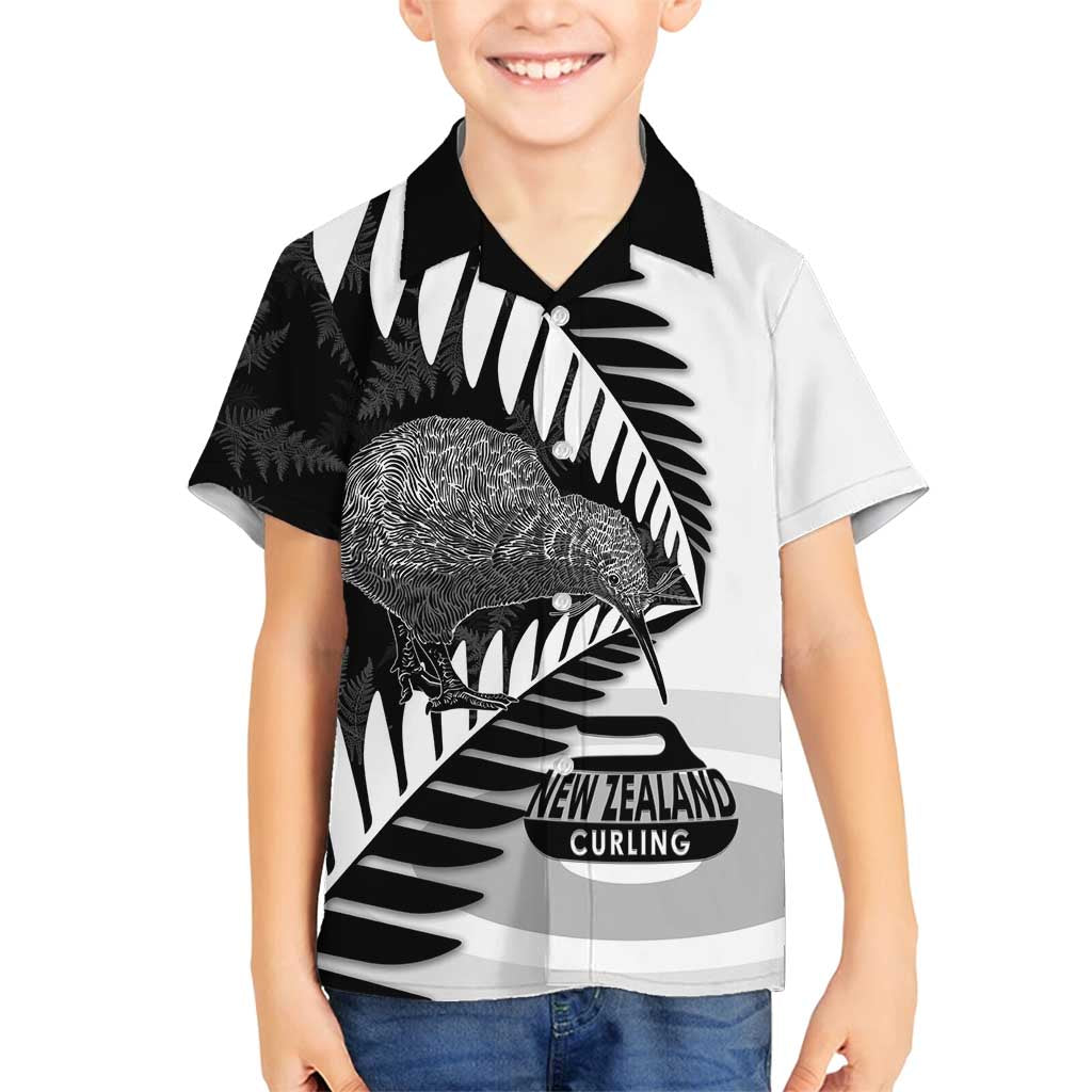 New Zealand Silver Fern Curling Personalised Family Matching Summer Maxi Dress and Hawaiian Shirt Aotearoa Kiwi Ponga Black White Version - Polynesian Pride