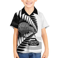 New Zealand Silver Fern Curling Personalised Family Matching Summer Maxi Dress and Hawaiian Shirt Aotearoa Kiwi Ponga Black White Version - Polynesian Pride