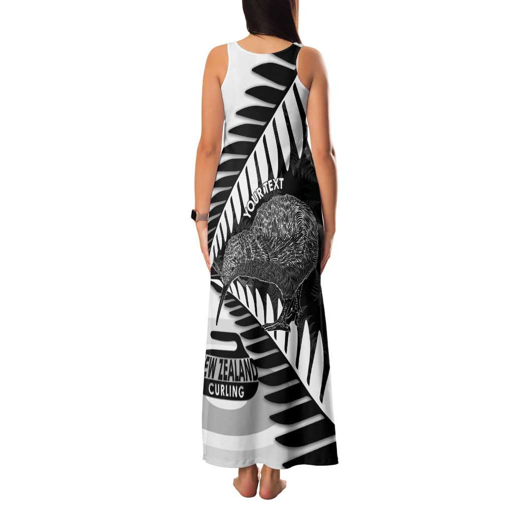 New Zealand Silver Fern Curling Personalised Family Matching Tank Maxi Dress and Hawaiian Shirt Aotearoa Kiwi Ponga Black White Version - Polynesian Pride