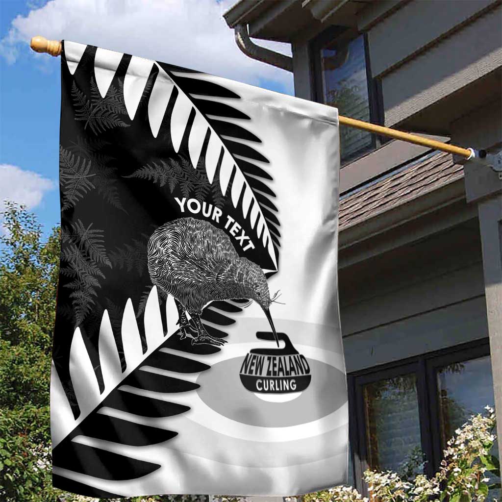 New Zealand Silver Fern Curling Personalised Garden Flag Aotearoa Kiwi Ponga Black White Version LT14 - Polynesian Pride