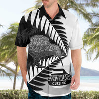 New Zealand Silver Fern Curling Personalised Hawaiian Shirt Aotearoa Kiwi Ponga Black White Version LT14 - Polynesian Pride