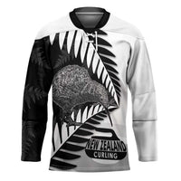 New Zealand Silver Fern Curling Personalised Hockey Jersey Aotearoa Kiwi Ponga Black White Version - Polynesian Pride