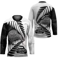 New Zealand Silver Fern Curling Personalised Hockey Jersey Aotearoa Kiwi Ponga Black White Version - Polynesian Pride