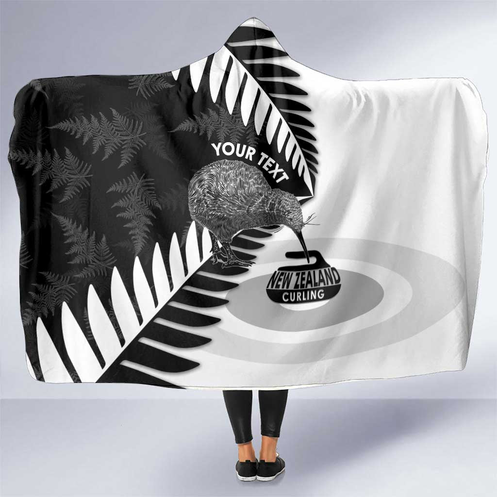 New Zealand Silver Fern Curling Personalised Hooded Blanket Aotearoa Kiwi Ponga Black White Version LT14 One Size Black - Polynesian Pride