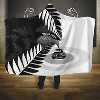 New Zealand Silver Fern Curling Personalised Hooded Blanket Aotearoa Kiwi Ponga Black White Version LT14 - Polynesian Pride