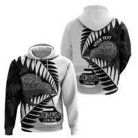 New Zealand Silver Fern Curling Personalised Hoodie Aotearoa Kiwi Ponga Black White Version - Polynesian Pride