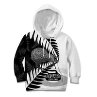 New Zealand Silver Fern Curling Personalised Kid Hoodie Aotearoa Kiwi Ponga Black White Version LT14 Hoodie Black - Polynesian Pride