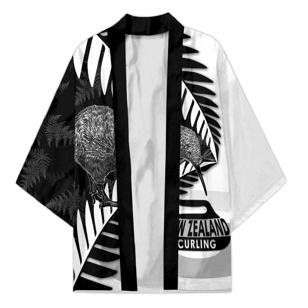 New Zealand Silver Fern Curling Personalised Kimono Aotearoa Kiwi Ponga Black White Version LT14 Unisex Black - Polynesian Pride