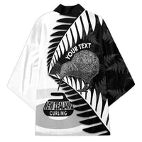 New Zealand Silver Fern Curling Personalised Kimono Aotearoa Kiwi Ponga Black White Version LT14 - Polynesian Pride
