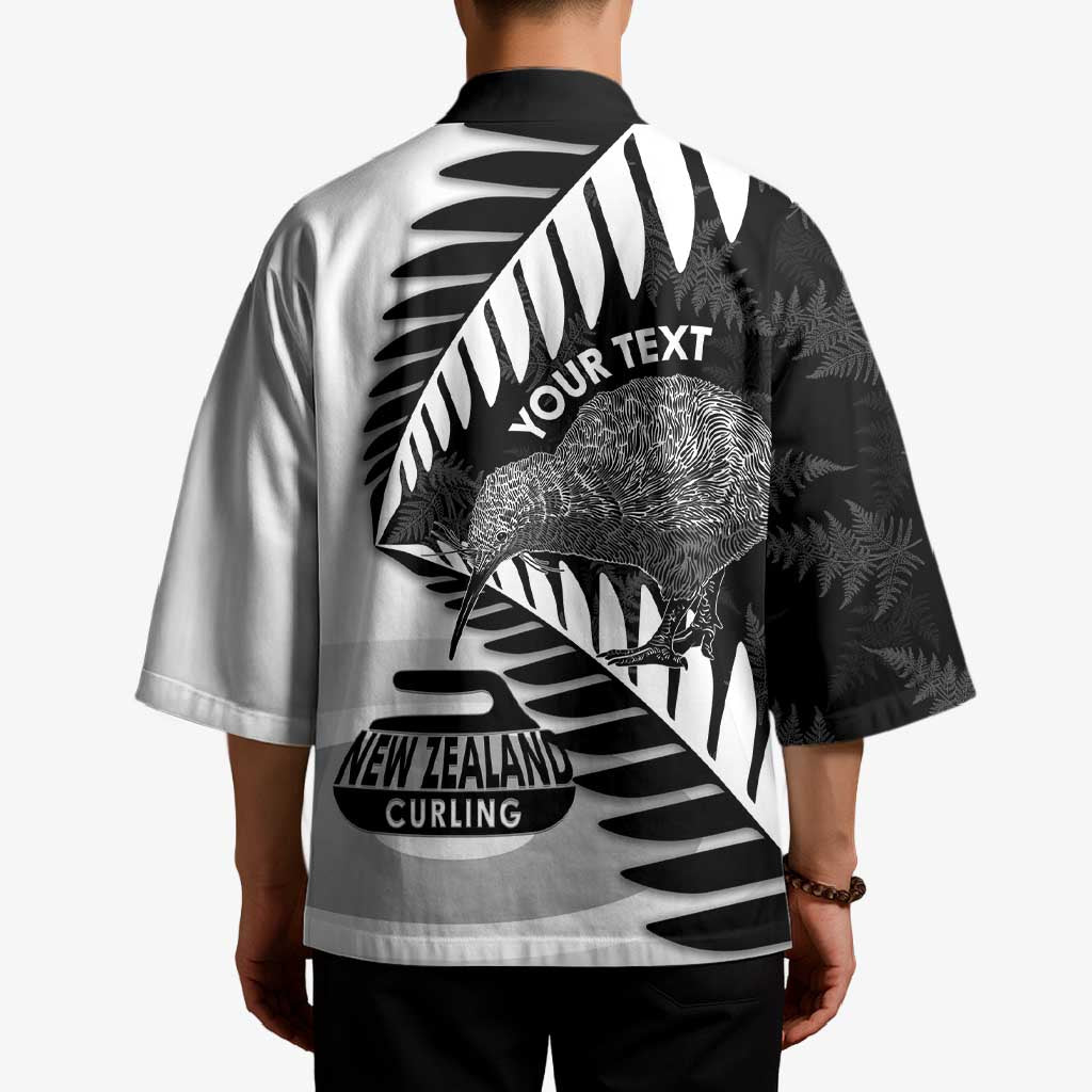 New Zealand Silver Fern Curling Personalised Kimono Aotearoa Kiwi Ponga Black White Version LT14 - Polynesian Pride
