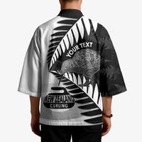 New Zealand Silver Fern Curling Personalised Kimono Aotearoa Kiwi Ponga Black White Version LT14 - Polynesian Pride