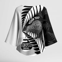 New Zealand Silver Fern Curling Personalised Kimono Sleeve Blouse Aotearoa Kiwi Ponga Black White Version LT14 - Polynesian Pride