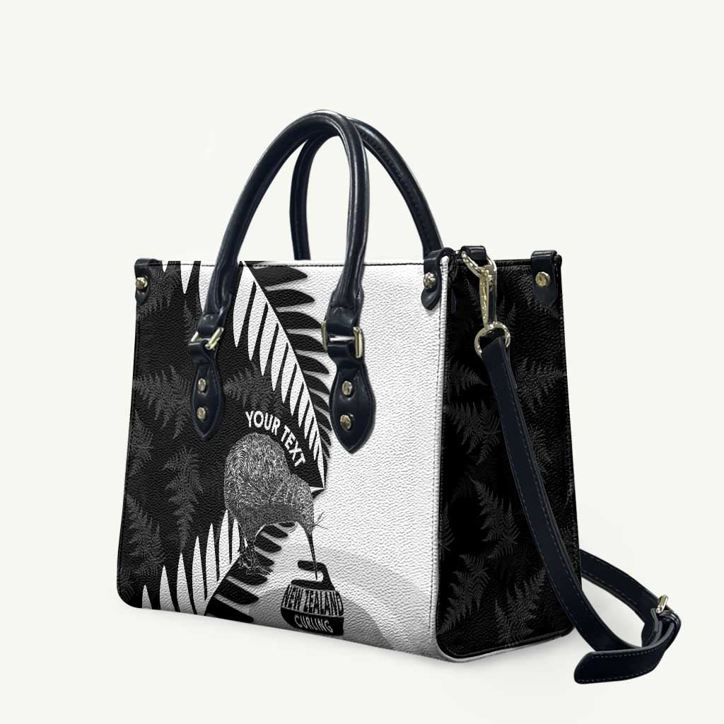New Zealand Silver Fern Curling Personalised Leather Bag Aotearoa Kiwi Ponga Black White Version LT14 Black - Polynesian Pride