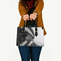 New Zealand Silver Fern Curling Personalised Leather Bag Aotearoa Kiwi Ponga Black White Version - Polynesian Pride