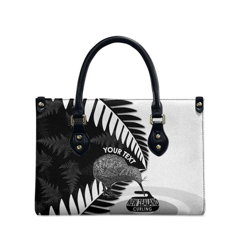 New Zealand Silver Fern Curling Personalised Leather Bag Aotearoa Kiwi Ponga Black White Version - Polynesian Pride