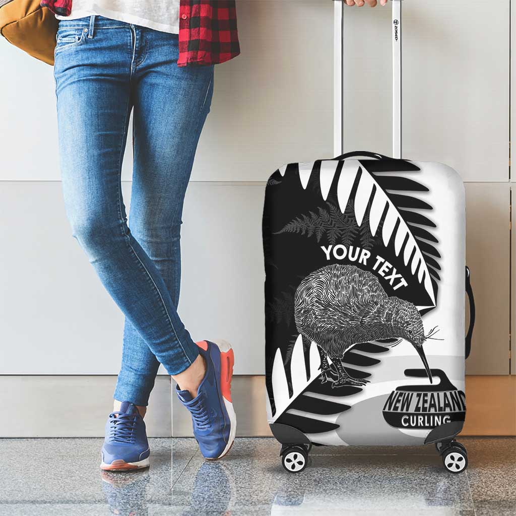 New Zealand Silver Fern Curling Personalised Luggage Cover Aotearoa Kiwi Ponga Black White Version - Polynesian Pride
