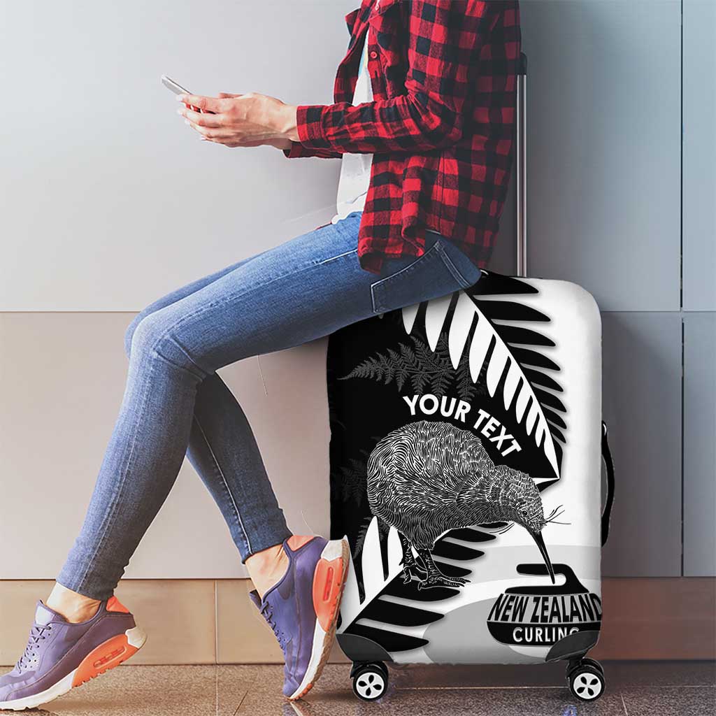 New Zealand Silver Fern Curling Personalised Luggage Cover Aotearoa Kiwi Ponga Black White Version - Polynesian Pride