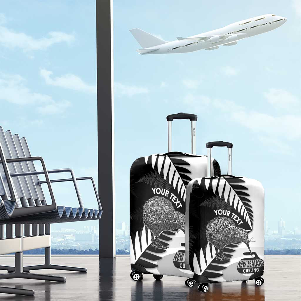 New Zealand Silver Fern Curling Personalised Luggage Cover Aotearoa Kiwi Ponga Black White Version - Polynesian Pride
