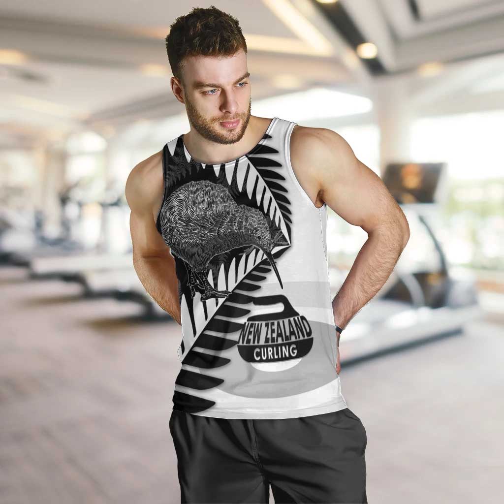 New Zealand Silver Fern Curling Personalised Men Tank Top Aotearoa Kiwi Ponga Black White Version LT14 Black - Polynesian Pride