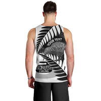 New Zealand Silver Fern Curling Personalised Men Tank Top Aotearoa Kiwi Ponga Black White Version LT14 - Polynesian Pride